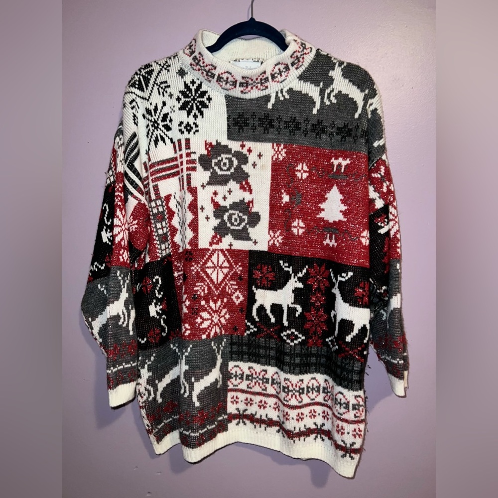 VINTAGE JESSICA ROBERTS CHRISTMAS SWEATER SNOWFLAKES XMAS SIZE XL WOMENS